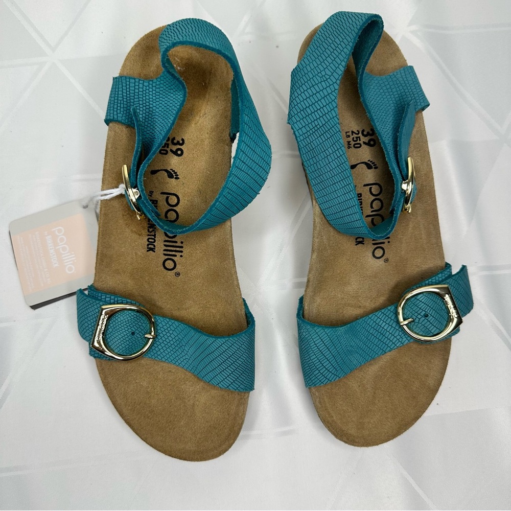 Papillio by Birkenstock Soley Embossed Wedge Sandals Biscay Bay US 8 /EU 39 NWOB